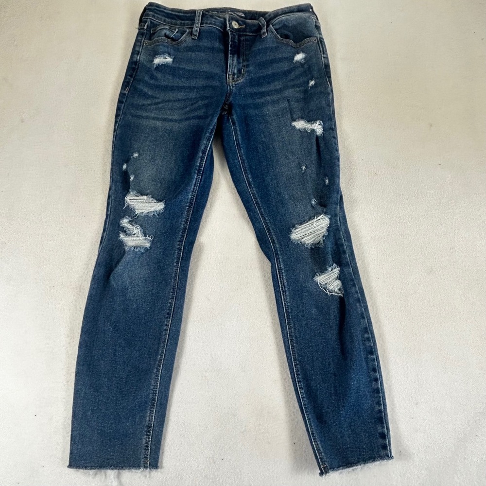 Old Navy Rockstar Super Skinny‎ Jeans Womens 8 Med Wash Distressed Ripped Denim